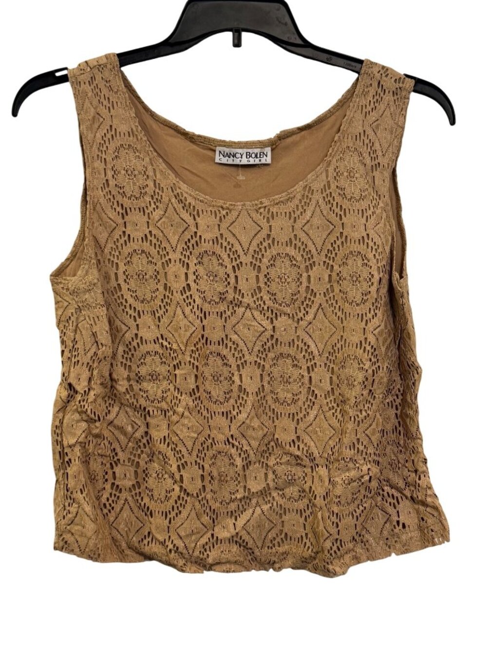 vintage Nancy Bolen City Girl Vintage Beige Sleeveless Crochet Overlay Tank Top